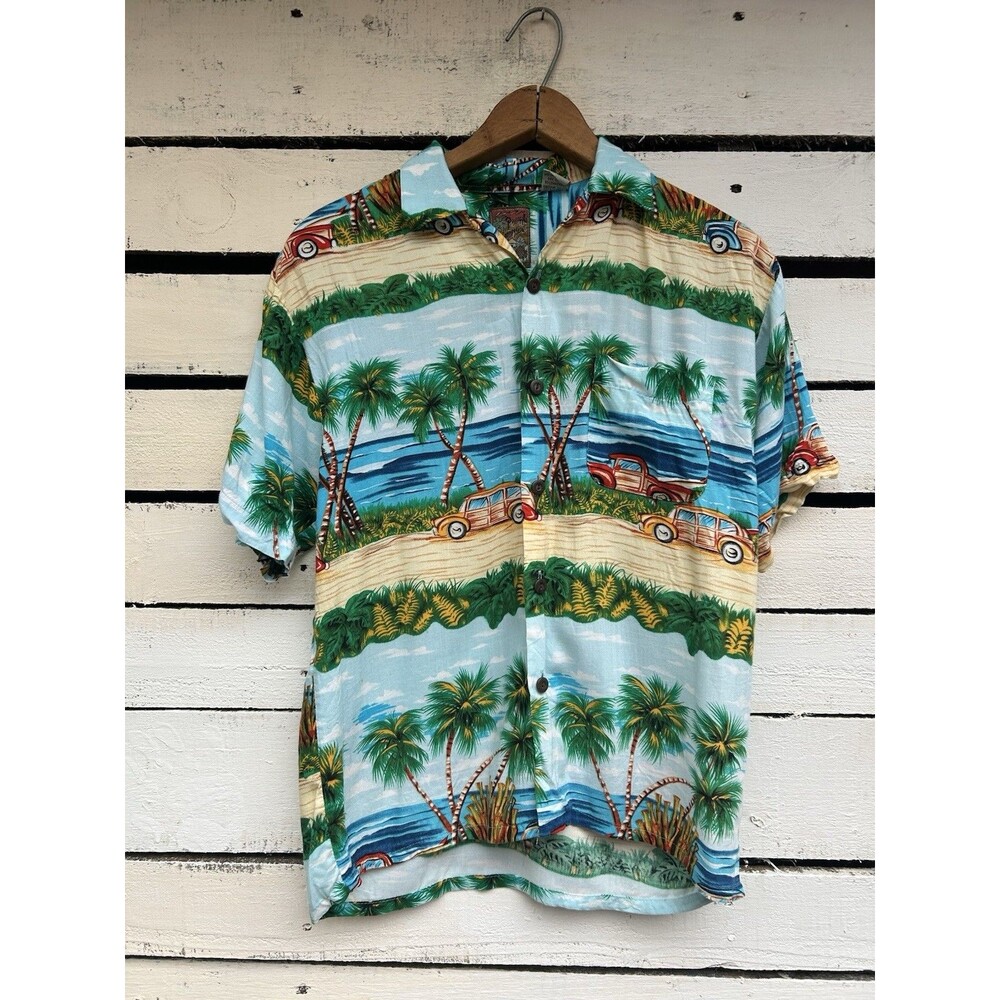 Vintage 90s Hawaiian Shirt Pineapple Connection Mens M Vacation Top Beach Palms